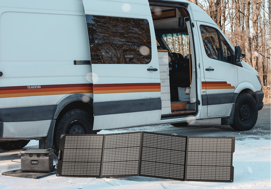 Camping In A Van with a solar generator