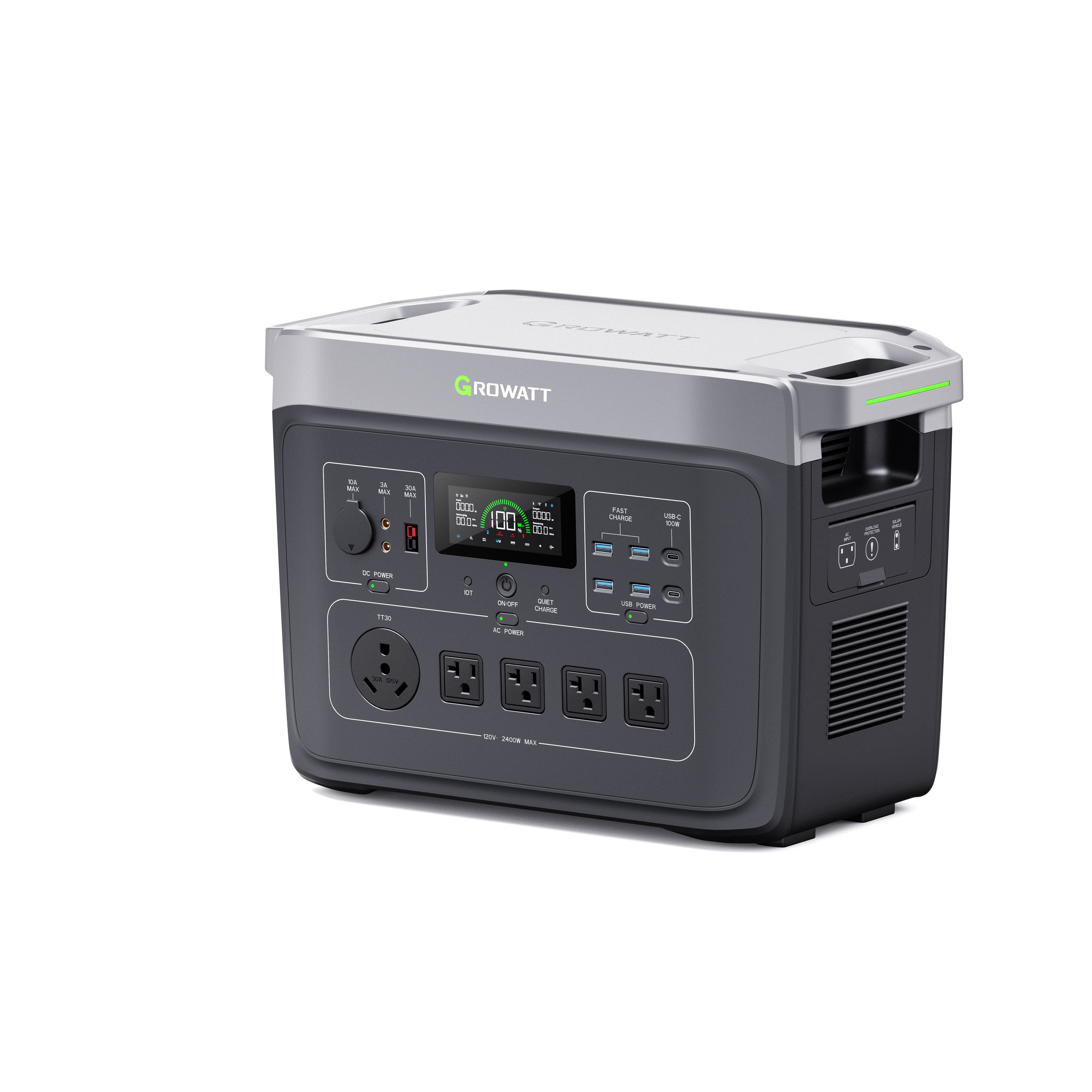 GROWATT Portable Power Station INFINITY 2000 Black Electric Solar Generator2048Wh LifePO4 Battery,2400W AC Output For Home Use, Outdoor Camping, RVs