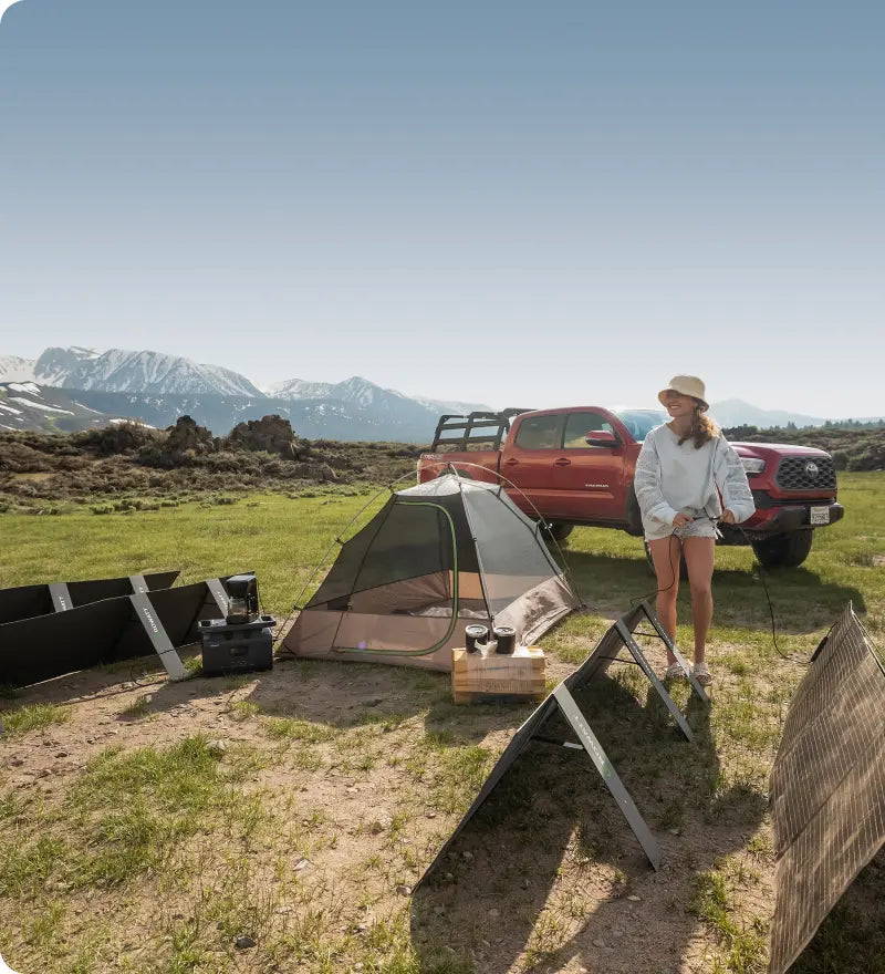 camping outdoors with Growatt solar generator